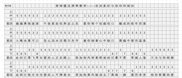 原神世间美好与你环环相扣琴谱